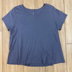 J.Jill Pima Cotton Shirred Back Tee XL Blue Short Sleeve Peplum Top Soft